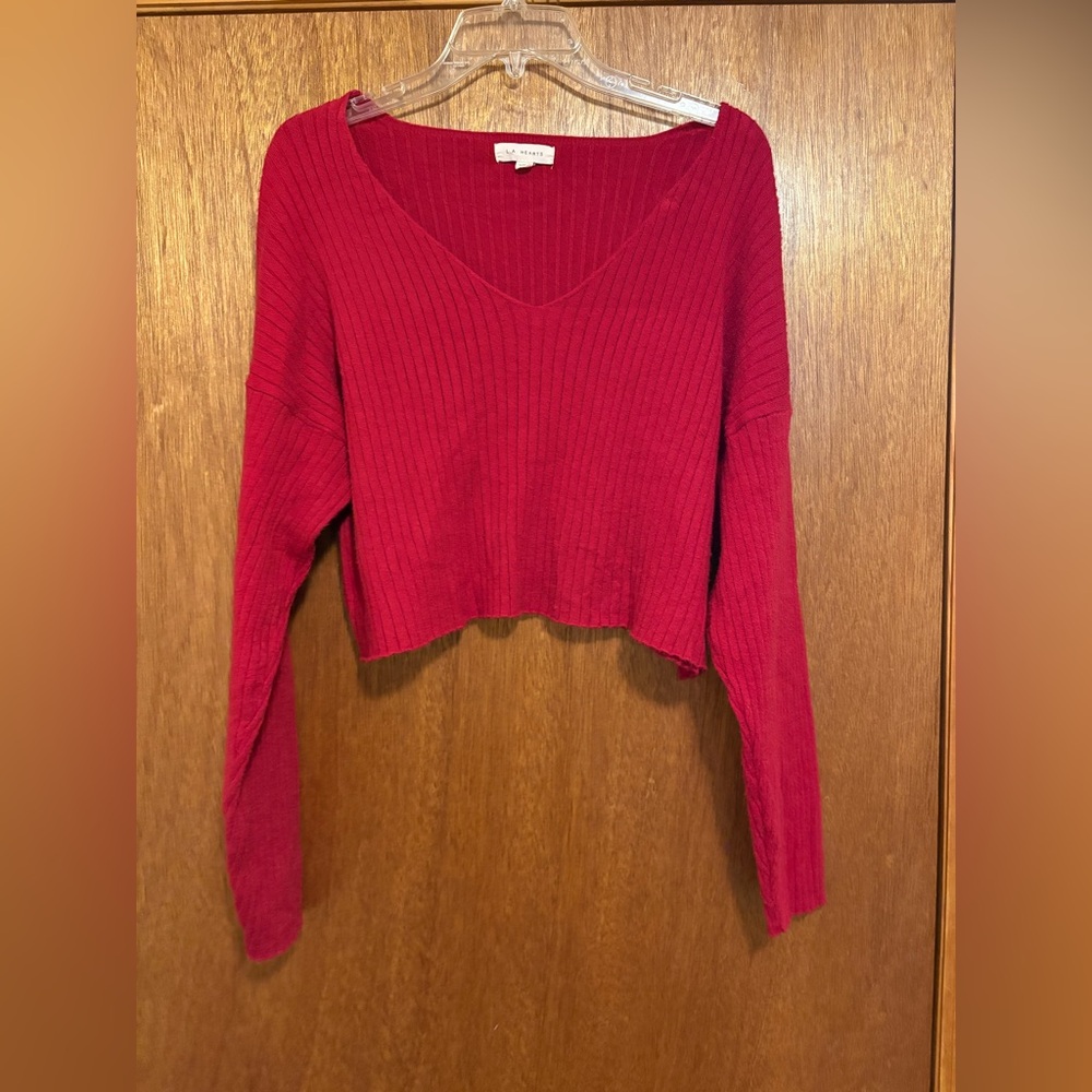 LA Hearts Red Easy V-Neck Sweater